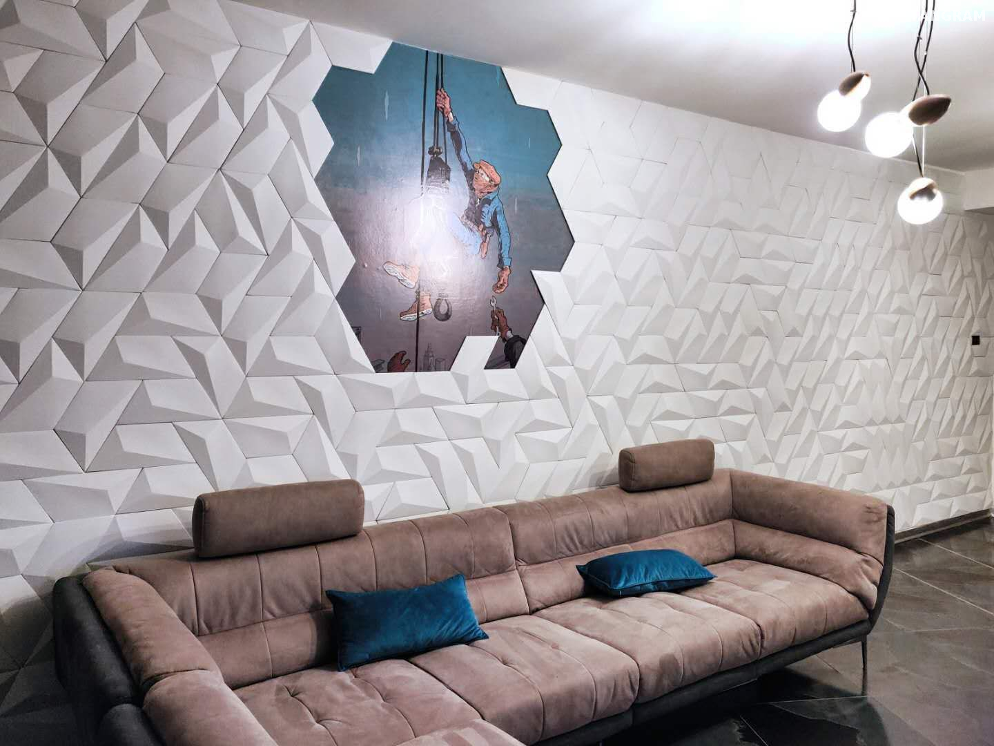 Panel de pared de interior 3d blanco ignífugo